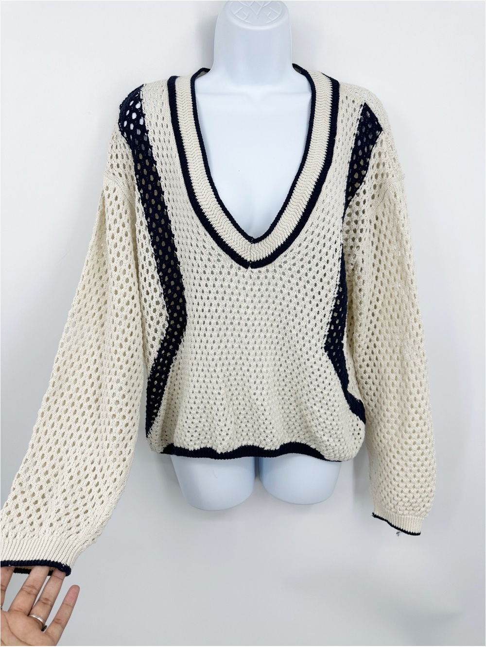 Anthropologie Pilcro Striped Open Stitch Sweater Size Medium Boho